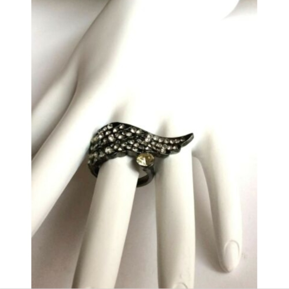 Silver Gunmetal Angel Wing Statement Cocktail Ring Size 7 8 Goth Gothic